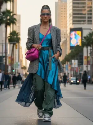 Mujer vistiendo un atuendo moderno de Shein, combinando tendencias de pasarela para el día a día en 2026.