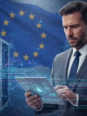 Representación visual del impacto de las nuevas regulaciones europeas de privacidad en las empresas españolas en 2026.
