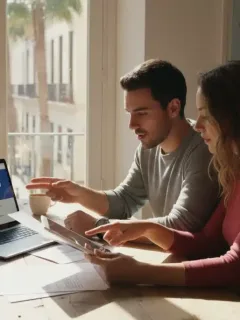 Pareja joven revisando los requisitos para las ayudas al alquiler en España 2026
