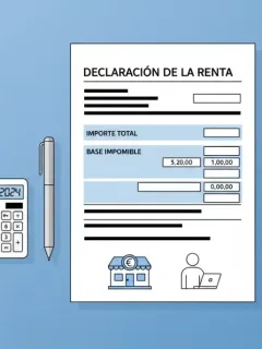 Ilustración de documentos fiscales españoles con calculadora y símbolos de pymes, representando los cambios fiscales de 2026.
