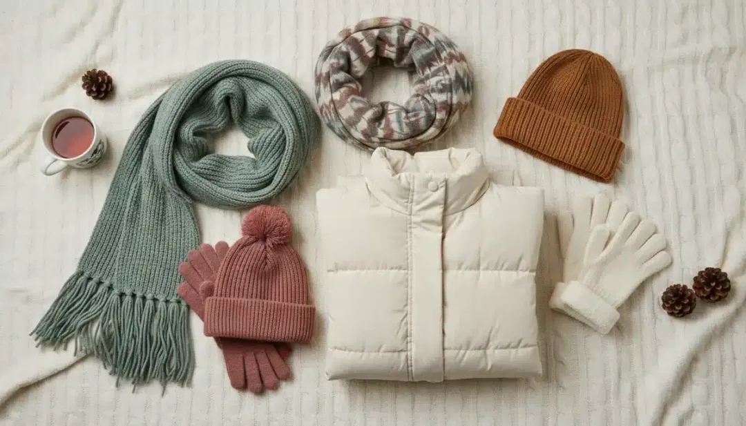 Accesorios de invierno Shein y chaqueta acolchada para un look completo y abrigado.
