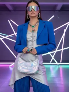 Mujer luciendo un conjunto moderno con accesorios Shein de 2026, destacando joyas llamativas y un bolso elegante.