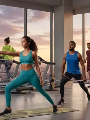 Modelos vistiendo ropa deportiva Shein 2026 en un gimnasio moderno