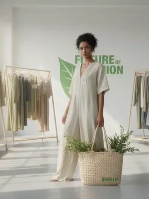 Modelos con ropa sostenible de Shein en un estudio moderno, representando el compromiso con la moda ética.