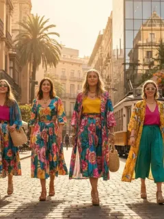 Mujeres con atuendos de Shein de moda primaveral 2026 en un entorno urbano español.