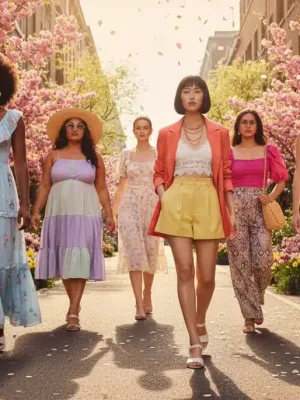 Mujeres luciendo las tendencias de moda de Shein para la primavera de 2026 en un entorno urbano soleado.