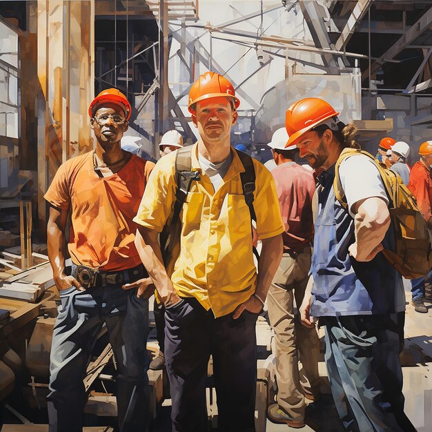 A group of construction workers on a construction site, wearing safety equipment and working together, showcasing the demand for labor in the construction industry.