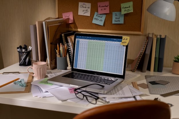 An organized desk with neatly arranged tax documents, a laptop displaying a tax calculation spreadsheet, and a cup of coffee. The scene represents the process of preparing and calculating taxes accurately.