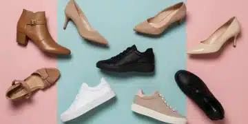 Calçados Shein 2025: 7 Modelos Essenciais para Todas as Tendências Variedade de calçados Shein 2025, incluindo saltos elegantes, tênis confortáveis, sandálias chiques e botas da moda, dispostos artisticamente.