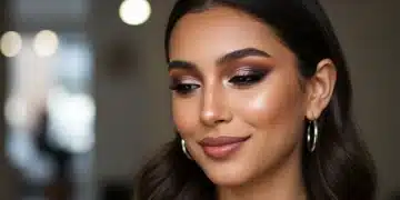 Mulher com maquiagem moderna e radiante, destacando produtos Shein que são tendência em 2025 no Brasil.