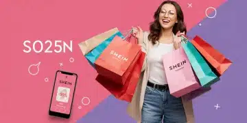 Guia Shein 2025: Economize até 30% em Moda com Promoções Vantajosas Mulher jovem e elegante com sacolas de compras da Shein, sorrindo, em meio a roupas modernas e com o aplicativo Shein no celular, simbolizando economia e estilo em 2025.