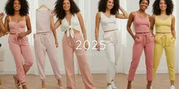 Guia de Estilo Shein: Cores Certas para Seu Tom de Pele em 2025 Mulher sorridente experimentando roupas coloridas da Shein, destacando diferentes tons de pele e a moda de 2025.