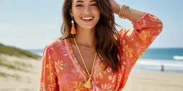 Tendências Shein Verão 2025: Economize até 20% no Guarda-Roupa Mulher com look de verão Shein, cores vibrantes e tecidos leves, em cenário de praia ensolarada, refletindo as tendências de moda e economia para 2025.