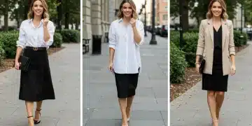 Dicas de Styling: 3 Formas de Usar a Mesma Peça Shein em 2025 Mulher estilosa apresentando três looks com a mesma peça Shein para diferentes ocasiões em 2025.