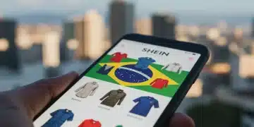 Shein Brasil 2025: Impacto das Novas Regulamentações nos Preços Tela de smartphone exibindo o aplicativo da Shein com roupas, simbolizando as novas regulamentações de importação no Brasil em 2025 afetando os preços.