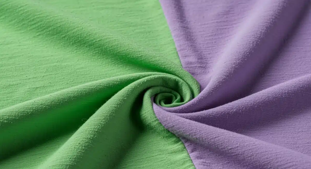 Detalhe de tecido Shein com combinação harmoniosa de lavanda e verde menta, realçando a textura e o caimento.