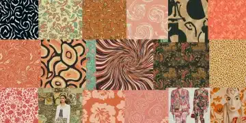 Colagem vibrante de estampas e padronagens Shein que serão tendência em 2025, com elementos florais, geométricos e abstratos.