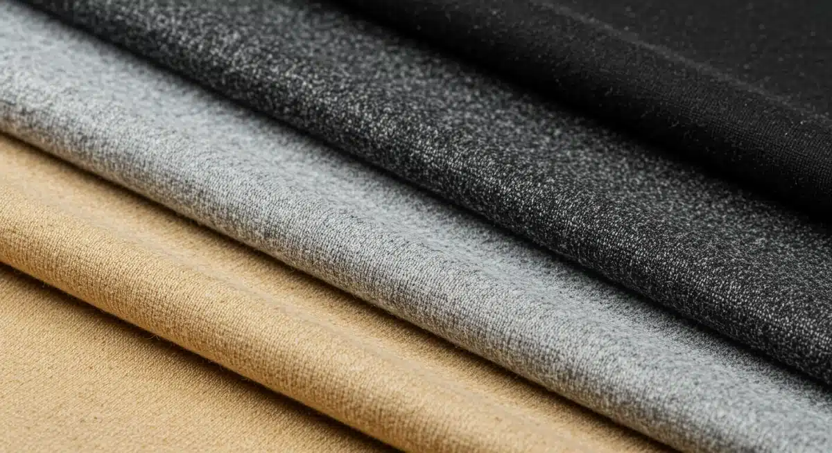 Fibras têxteis recicladas sendo preparadas para a produção de novas peças de vestuário, ilustrando o processo da economia circular.