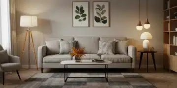 Sala de estar moderna e aconchegante com itens Shein Home 2025, sofá texturizado e iluminação ambiente no Brasil.