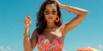 Jovem estilosa com look de verão Shein 2026 em praia brasileira