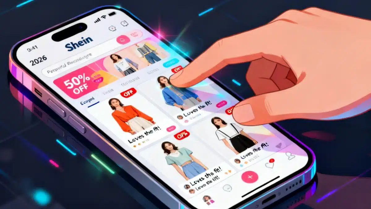 Interface do aplicativo Shein em 2026 com recomendações personalizadas.