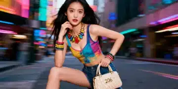 Mulher estilosa usando acessórios Shein 2026, incluindo colar, pulseiras e bolsa moderna.