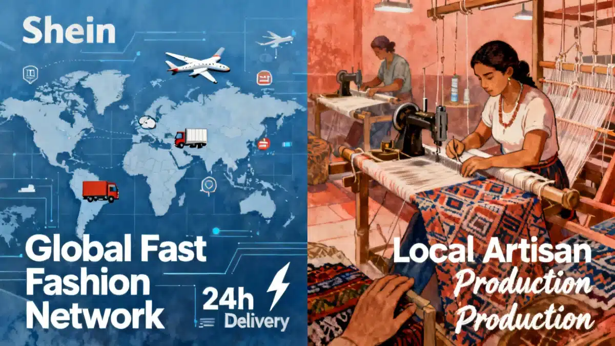 Cadeia de suprimentos global da Shein vs. produção local brasileira