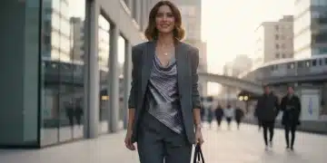 Mulher estilosa combinando blazer clássico com top moderno da Shein em ambiente urbano em 2026.
