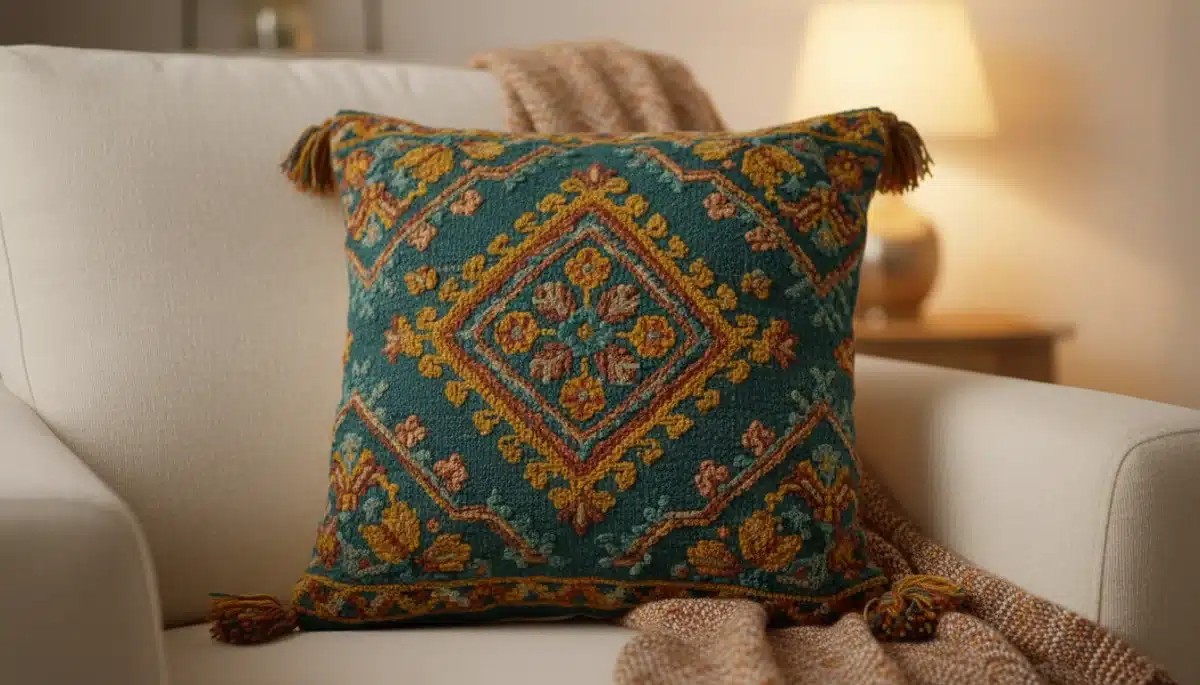 Almofada decorativa texturizada da Shein 2026 com padrão artesanal, trazendo conforto e estilo ao ambiente.