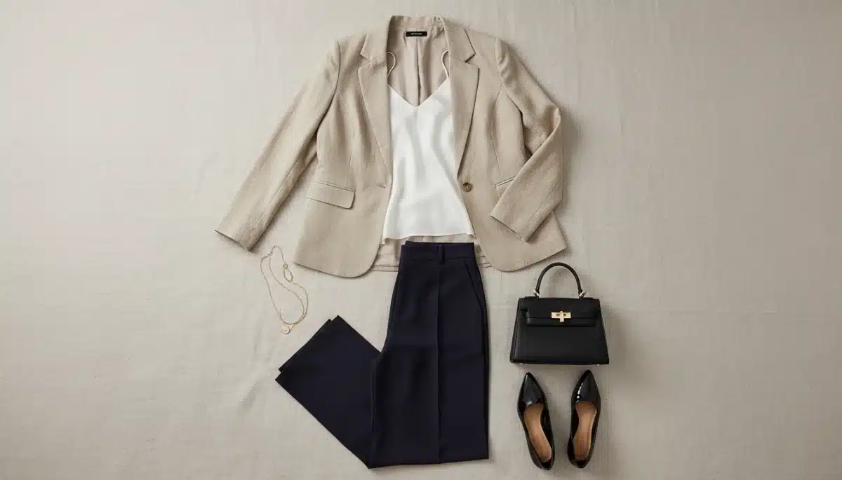Conjunto de ropa de oficina Shein: blazer, pantalón y accesorios