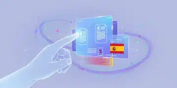 Mano interactuando con interfaz digital de trámites gubernamentales en España
