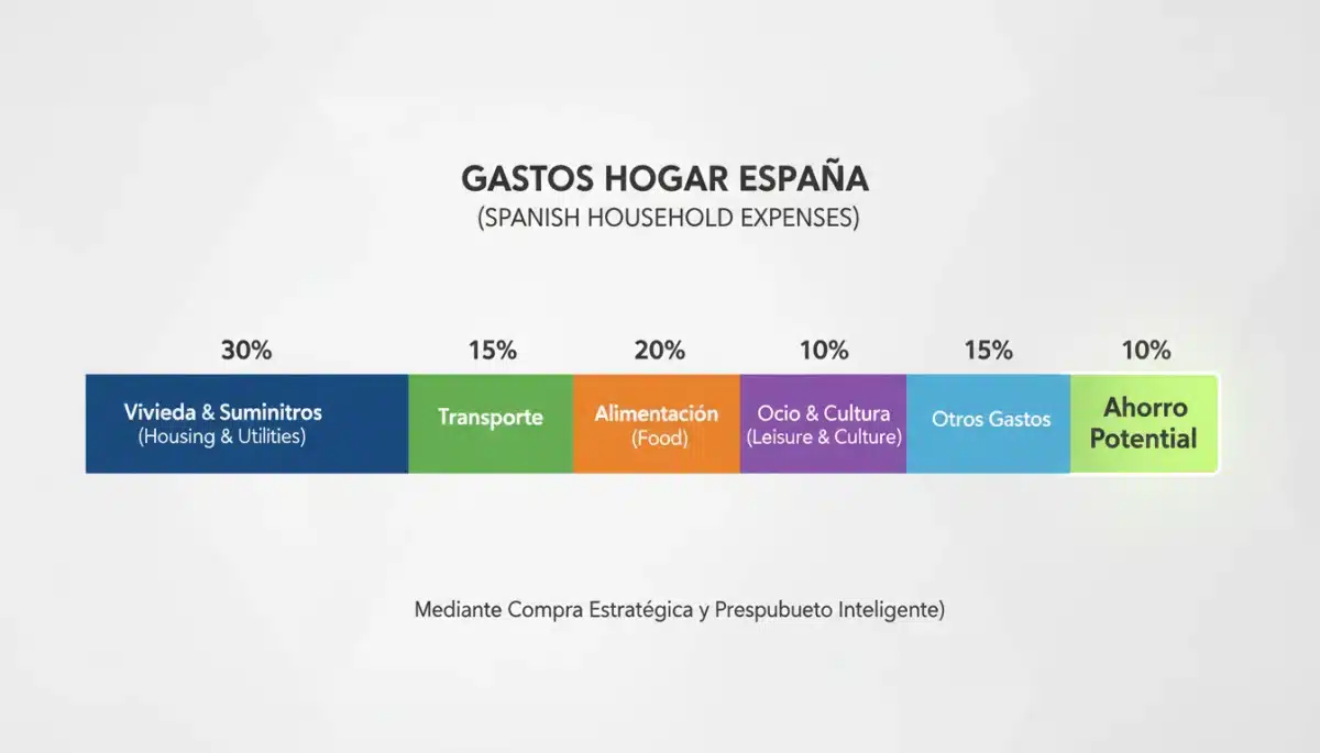 Gráfico de gastos del hogar y potencial de ahorro en España