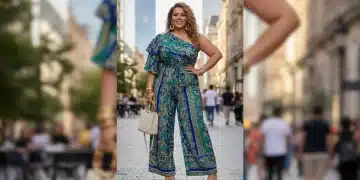 Mujer curvilínea elegante posando con un vestido de moda de Shein 2026, mostrando confianza y estilo.