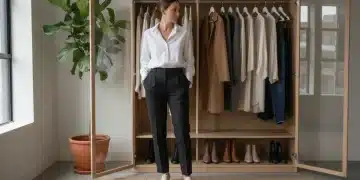 Mujer elegante con un fondo de armario atemporal de Shein, vistiendo básicos versátiles y chic.