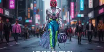 Mujer joven con atuendo moderno, símbolo de las tendencias Shein 2026, caminando por una calle concurrida.