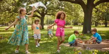 Niños sonrientes jugando en un parque, vestidos con la nueva colección Shein Kids Verano 2026, destacando la comodidad y el estilo de las prendas.