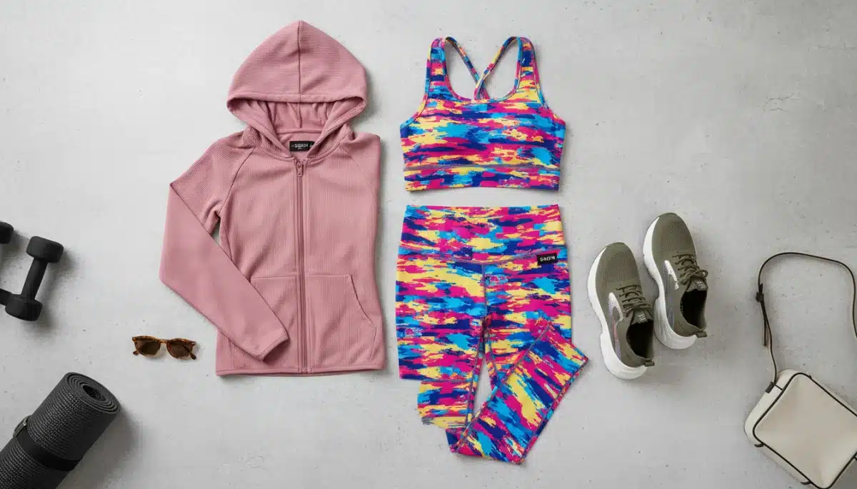 Variedad de prendas deportivas de Shein, incluyendo tops, leggings y chaquetas, mostrando la versatilidad de la moda athleisure para diferentes actividades.