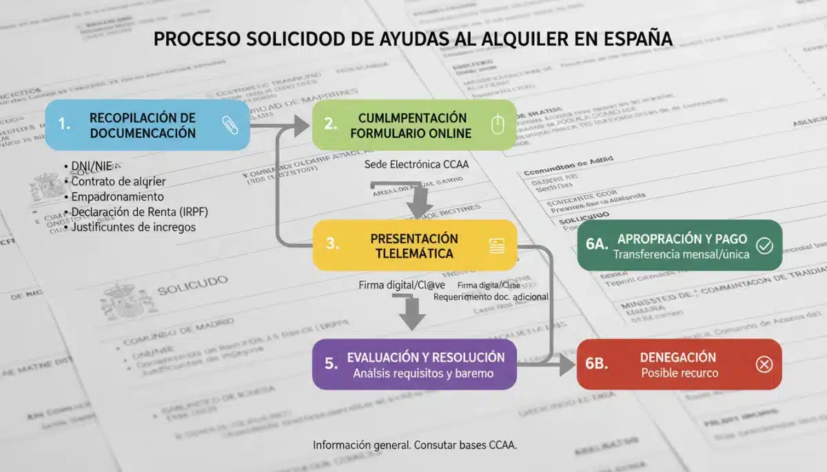 Infografía del proceso de solicitud de ayudas al alquiler en España