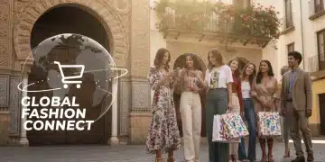 Jóvenes españoles comprando moda online de Shein en un entorno urbano moderno, reflejando el auge del e-commerce.
