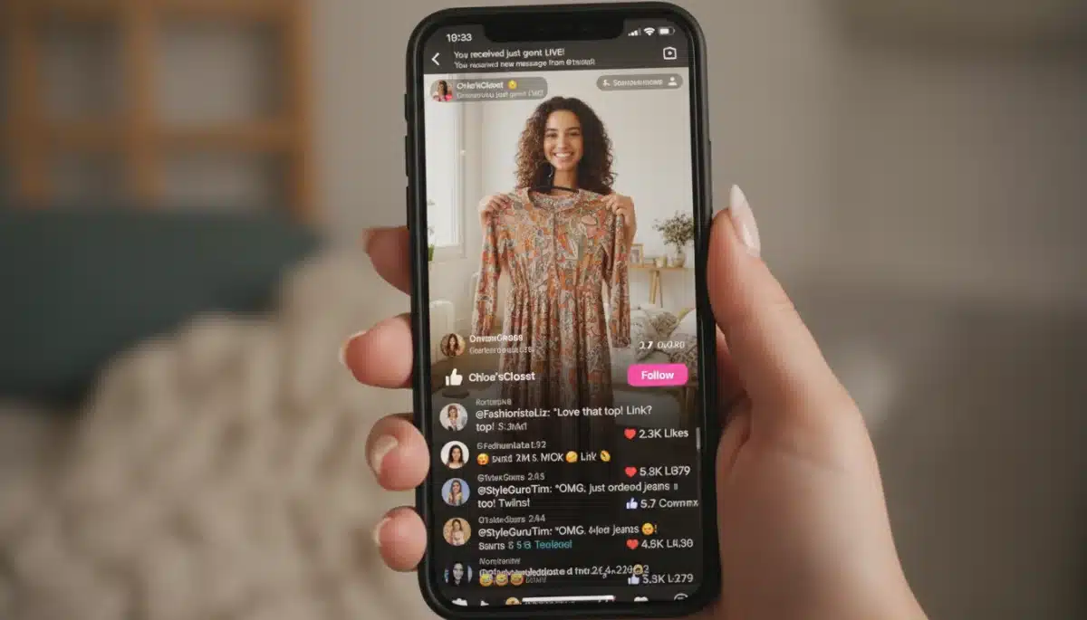 Pantalla de smartphone mostrando un video de moda de Shein de una micro-influencer con alta interacción.