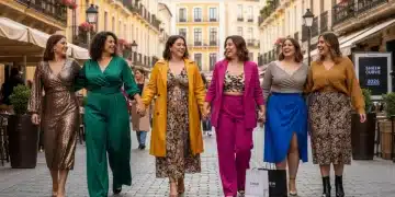 Mujeres españolas de tallas grandes desfilando con confianza las innovadoras colecciones de moda plus size de Shein para 2026.