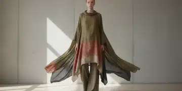Mujer vistiendo prendas de tejidos innovadores de Shein para 2026, con texturas fluidas y sostenibles.