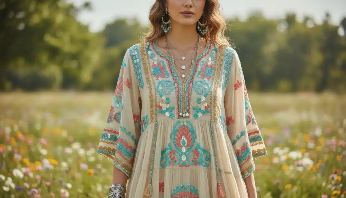 Detalle de un vestido maxi bohemio de Shein de la colección primavera 2026